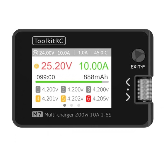 ToolkitRC M7 200W 10A DC Balance Charger Discharger 6S Lipo Battery Voltage Servo Checker ESC Receiver Signal Tester PWM Output